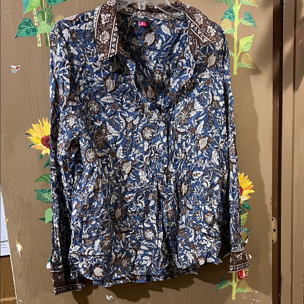 Vince Camuto Blue and Brown Floral Shirt